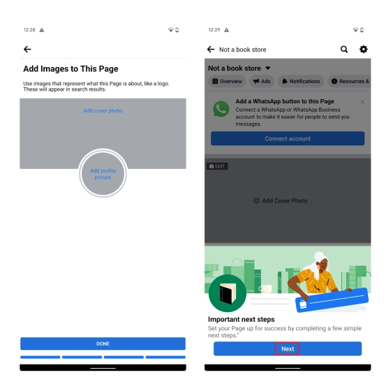 చిత్రాలను జోడించండి మరియు మీ Facebook వ్యాపార ఖాతాలో ముఖ్యమైన తదుపరి దశలను యాక్సెస్ చేయండి
